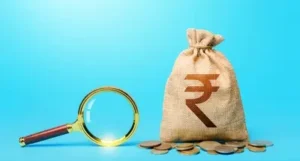 Indian Rupee Money Bag Magnifying Glass Financial Planning